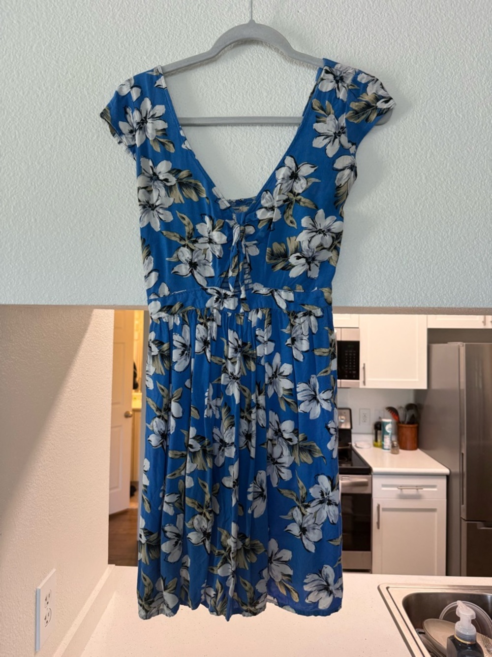 Hollister Blue Floral Tie Front Mini Dress